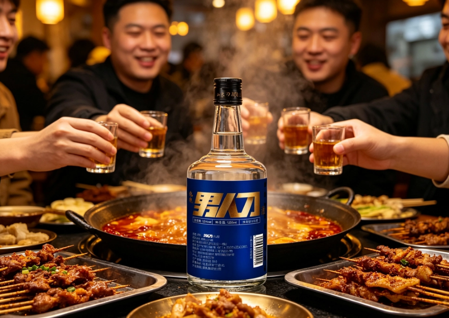 Nanren Dao Jiu placed on the table in a warm-toned gathering scene, creating a real drinking atmosphere
