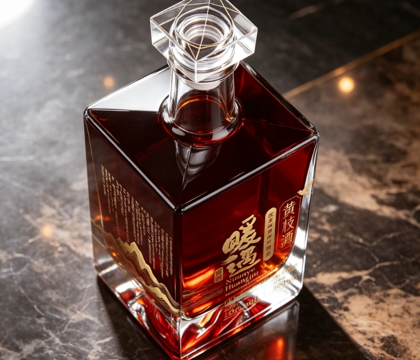 Crystal-cut square bottle with geometric cap