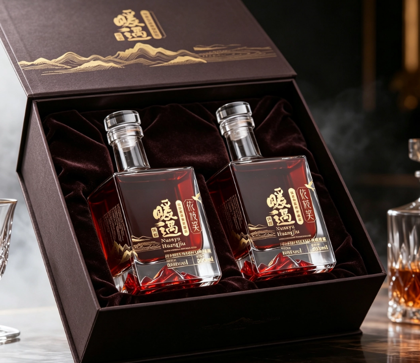Two-bottle gift box with gold-stamped mountain motif